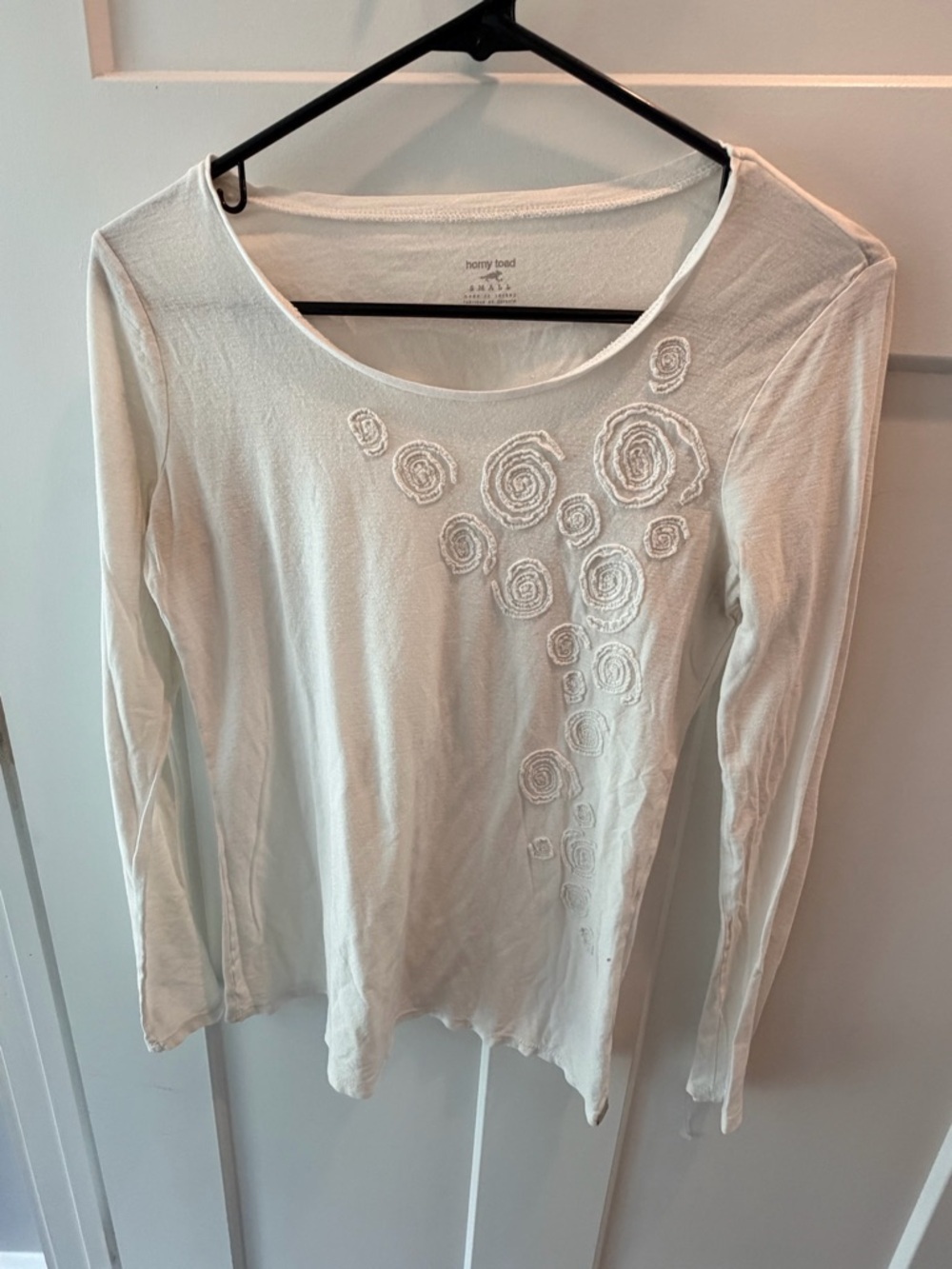 Toad & Co Horny Toad Embroidered Top Small Cream Long Sleeve Boho Tee